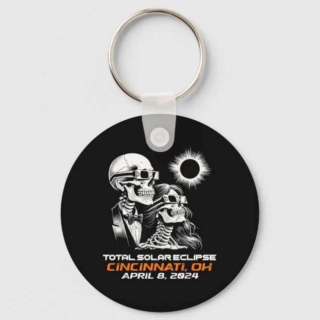 Skeleton Total Solar Eclipse Cincinnati Ohio Keychain (Front)