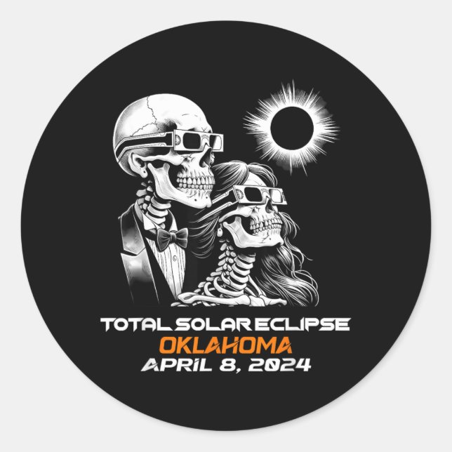 Skeleton Total Solar Eclipse Oklahoma Ok Classic Round Sticker (Front)