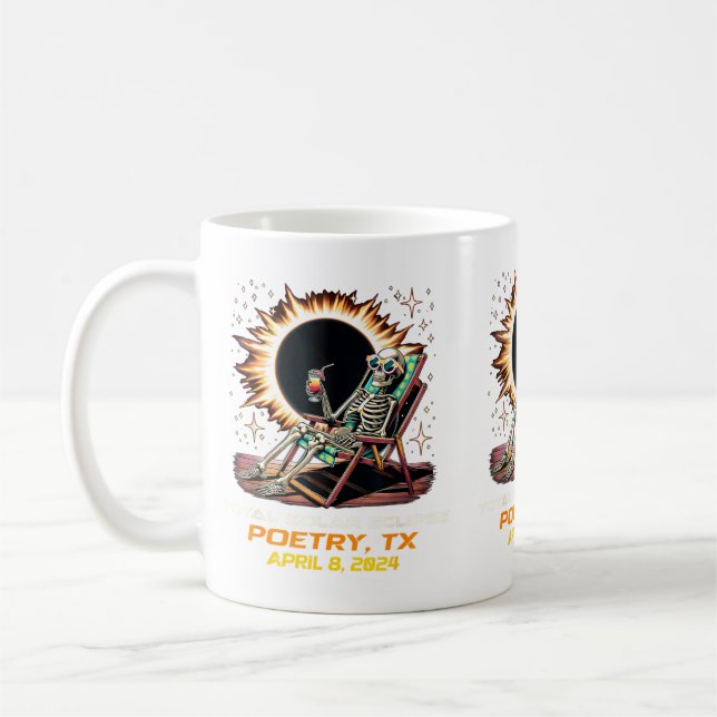 Skeleton Total Solar Eclipse Poetry Texas Coffee Mug (Left)