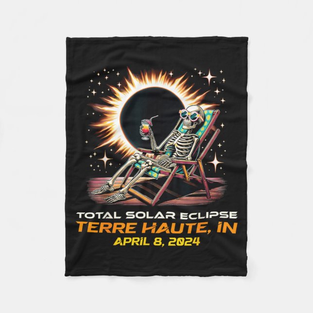 Skeleton Total Solar Eclipse Terre Haute Indiana Fleece Blanket (Front)