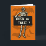 Skeleton Trick or Treat Halloween Cards<br><div class="desc">Trick or treat!  This ghoulish skeleton makes for a spooky Halloween card.  You can customize this card to create Halloween party invitations,  Halloween birthday cards,  or just scary Halloween greeting cards!  Suitable for bulk purchase,  too,  with discounts for bulk buying so you can scare all your friends!</div>