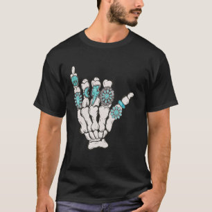 Skeleton Turquoise Hand Western Rodeo Cowboy Cowgi T-Shirt