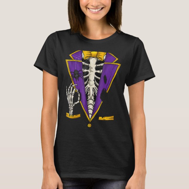 Skeleton Tuxedo Suit Halloween Costume like zombie T-Shirt (Front)