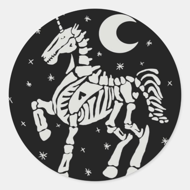 Skeleton Unicorn Classic Round Sticker (Front)