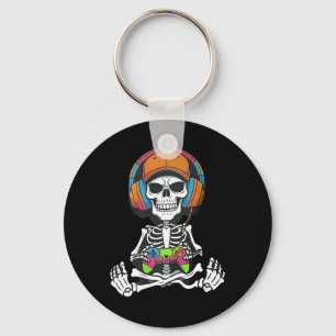 Skeleton Video Game Halloween Gaming Gamer Boys Me Keychain