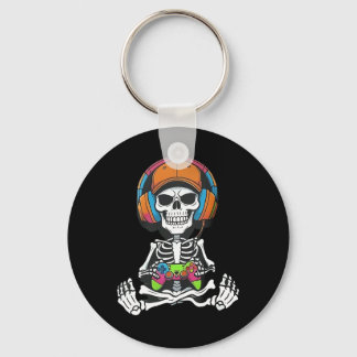 Skeleton Video Game Halloween Gaming Gamer Boys Me Keychain