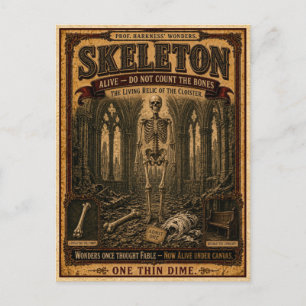 Skeleton, Vintage Circus Monster Postcard