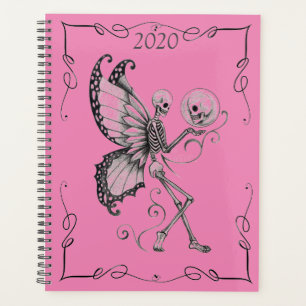 Skeleton w/Butterfly Wings on Pink on a Planner