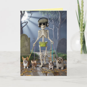 Skeleton Walkin' the Dog Card