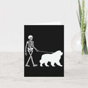 Skeleton Walking A Newfoundland Dog Halloween Outf Card