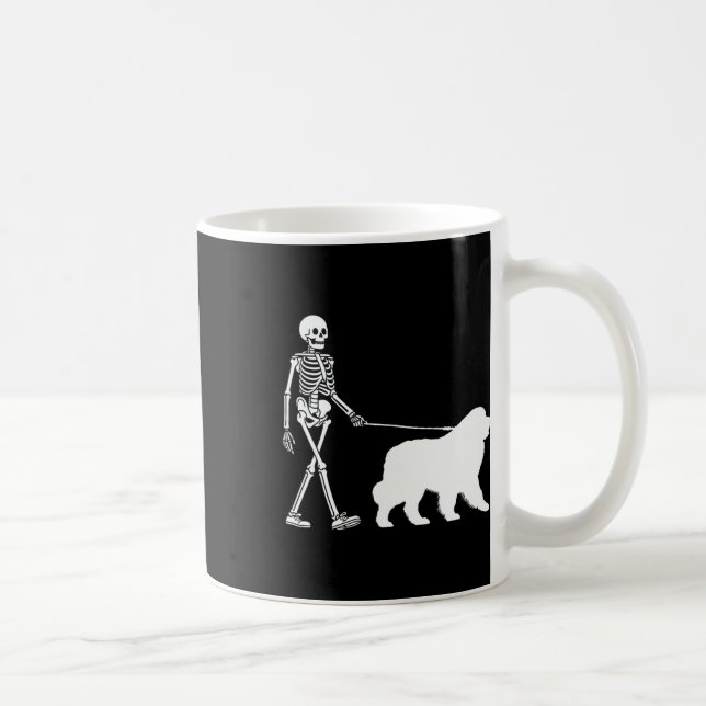 Skeleton Walking A Newfoundland Dog Halloween Outf Coffee Mug (Right)
