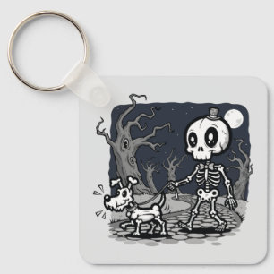 Skeleton Walking Dog Halloween Art Keychain
