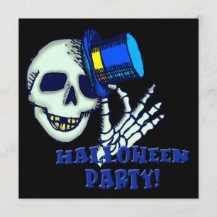 Skeleton Wearing Hat Halloween Party Invitation