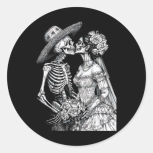 Skeleton Wedding Bride And Groom Day Dead Hallowee Classic Round Sticker