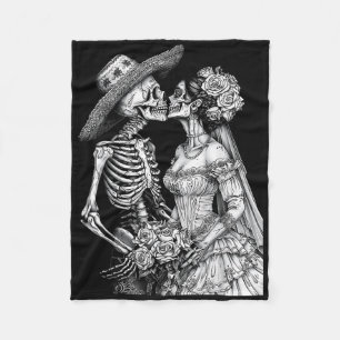 Skeleton Wedding Bride And Groom Day Dead Hallowee Fleece Blanket