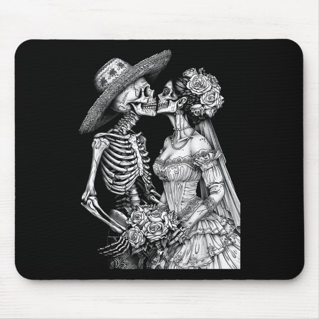 Skeleton Wedding Bride And Groom Day Dead Hallowee Mouse Pad (Front)