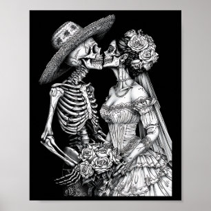 Skeleton Wedding Bride And Groom Day Dead Hallowee Poster