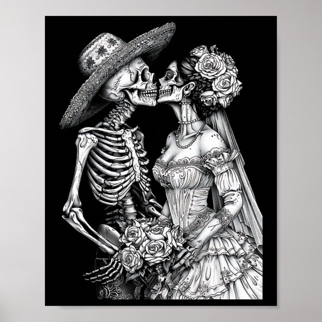 Skeleton Wedding Bride And Groom Day Dead Hallowee Poster (Front)