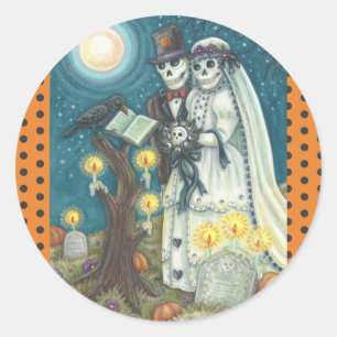SKELETON WEDDING IN CEMETERY STICKERS SHEET Round