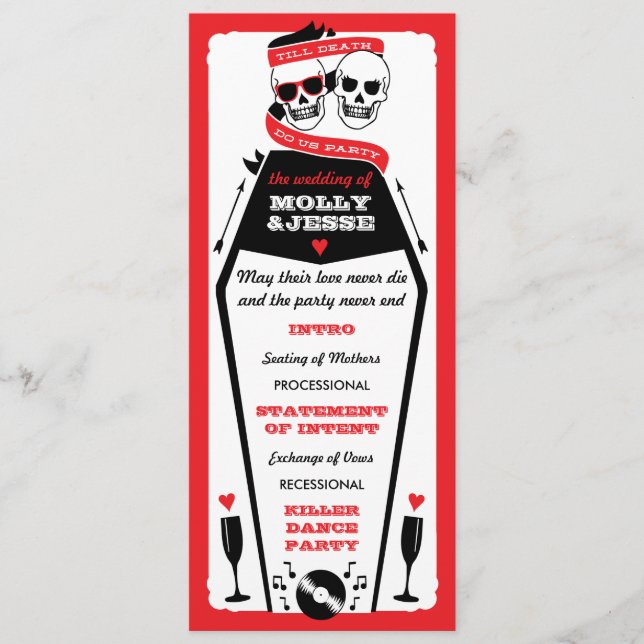 Skeleton Wedding Program - Black and Red (Front)