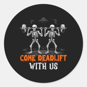 Skeleton Weightlifter Bodybuilder Workout Fitness Classic Round Sticker
