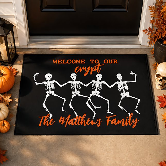 Skeleton Welcome to Our Crypt Personalized Doormat (Creator Uploaded)