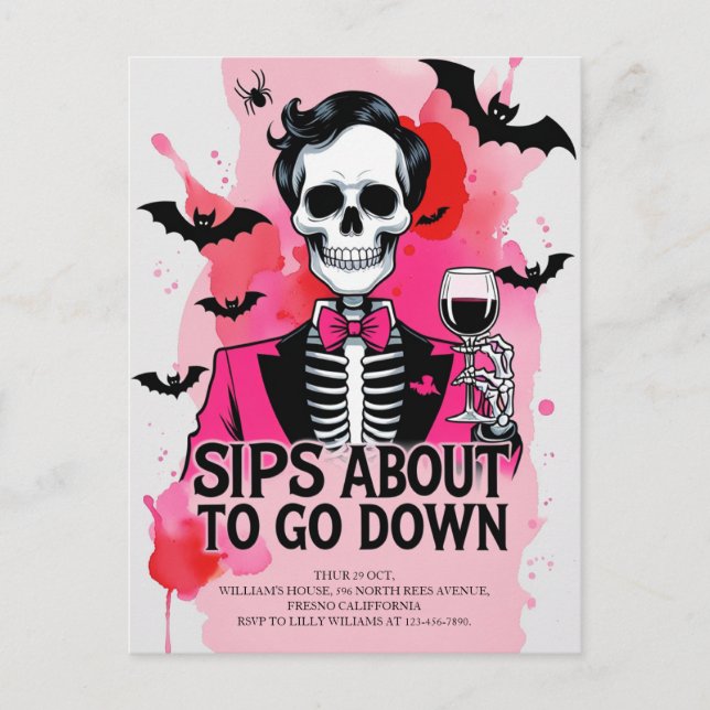 Skeleton Wine Halloween Holiday Postcard (Front)