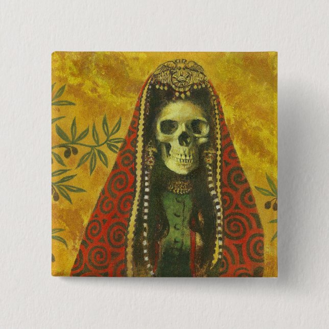 Skeleton Witch Design 2 Inch Square Button (Front)