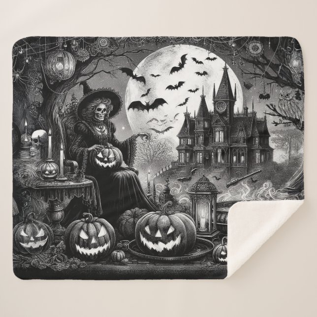 Skeleton Witch Pumpkin  Sherpa Blanket (Front (Horizontal))
