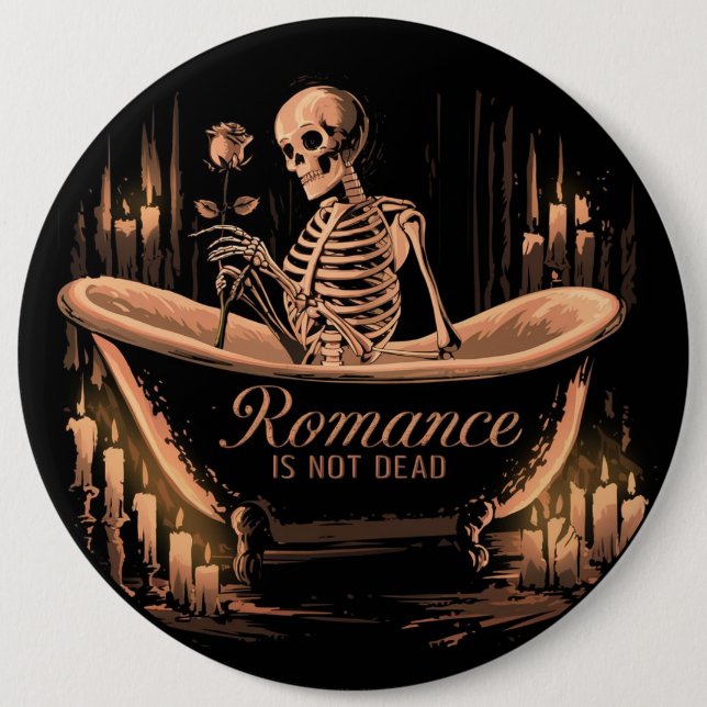Skeleton with a Rose 6 Inch Round Button (Front)
