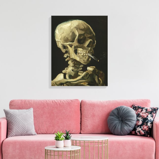 Skeleton with Burning Cigarette | Vincent van Gogh Canvas Print (Insitu(LivingRoom))