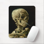Skeleton with Burning Cigarette | Vincent van Gogh Mouse Pad<br><div class="desc">Skull of a Skeleton with Burning Cigarette (1886) by Vincent van Gogh is a striking and unconventional still-life painting that features a human skull with a lit cigarette between its teeth. The dark background enhances the starkness of the skeletal figure, while the small plume of smoke adds a sense of...</div>
