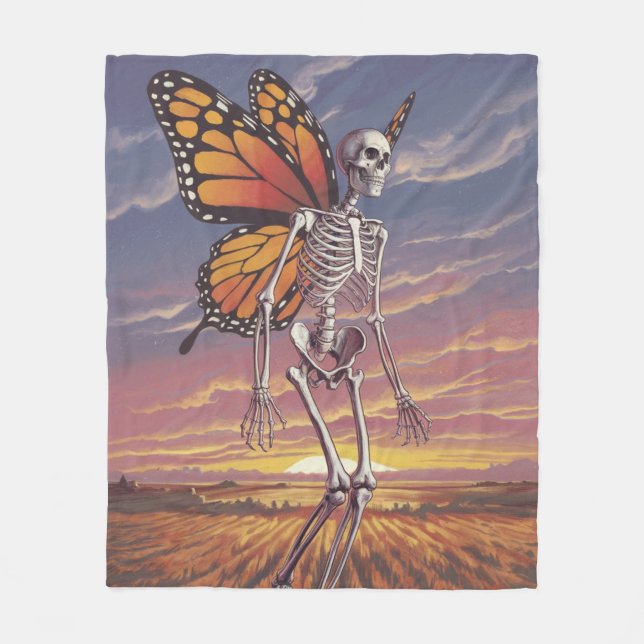 Skeleton with Butterfly Wings Design Blanket (Front)