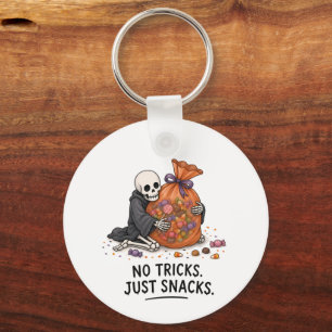 Skeleton with Candy Bag Funny Halloween Illustrati Keychain