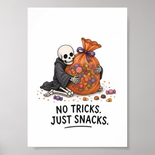 Skeleton with Candy Bag Funny Halloween Illustrati Poster