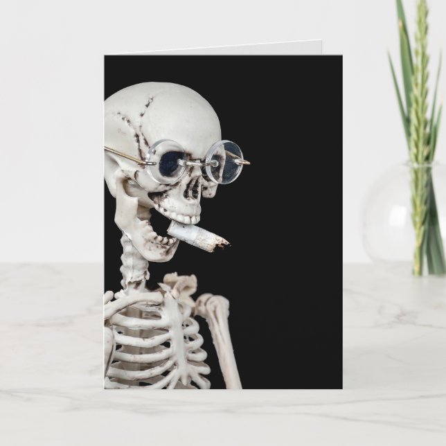 Skeleton with cigarette in mouth card (Front)