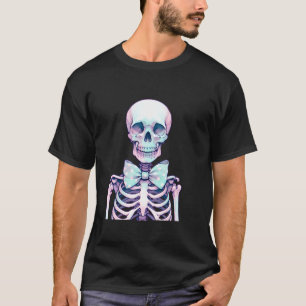Skeleton with Coquette Bow Pastel Goth Halloween T-Shirt