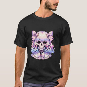 Skeleton with Coquette Bow Pastel Goth Halloween T-Shirt