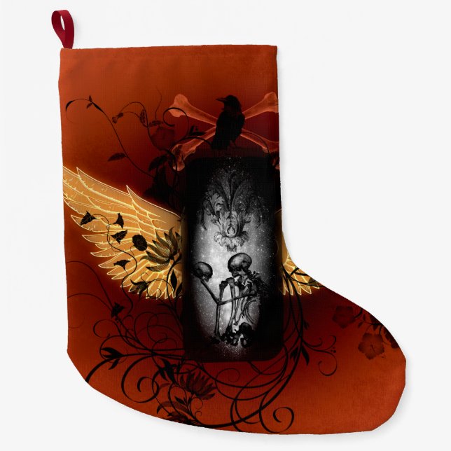 Skeleton with crow large christmas stocking (Front)