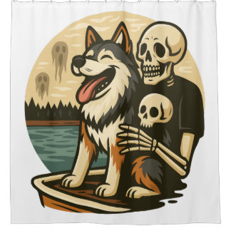 Skeleton with Dog on Haunted Lake Horror Art
