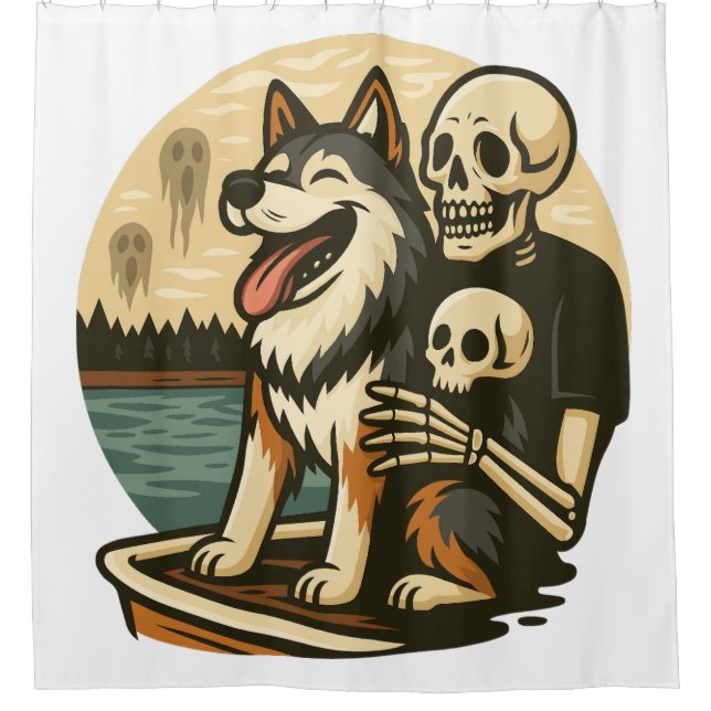 Skeleton with Dog on Haunted Lake Horror Art (Front)