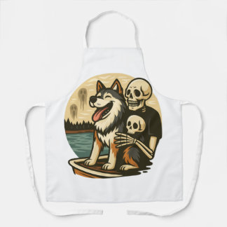 Skeleton with Dog on Haunted Lake Horror Art Apron
