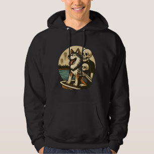 Skeleton with Dog on Haunted Lake Horror Art Hoodie