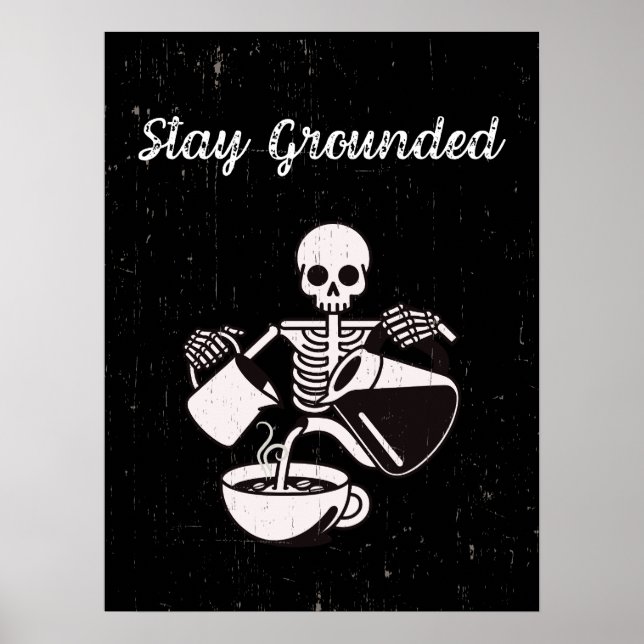 Skeleton with dripping coffee black vintage  poster (Front)