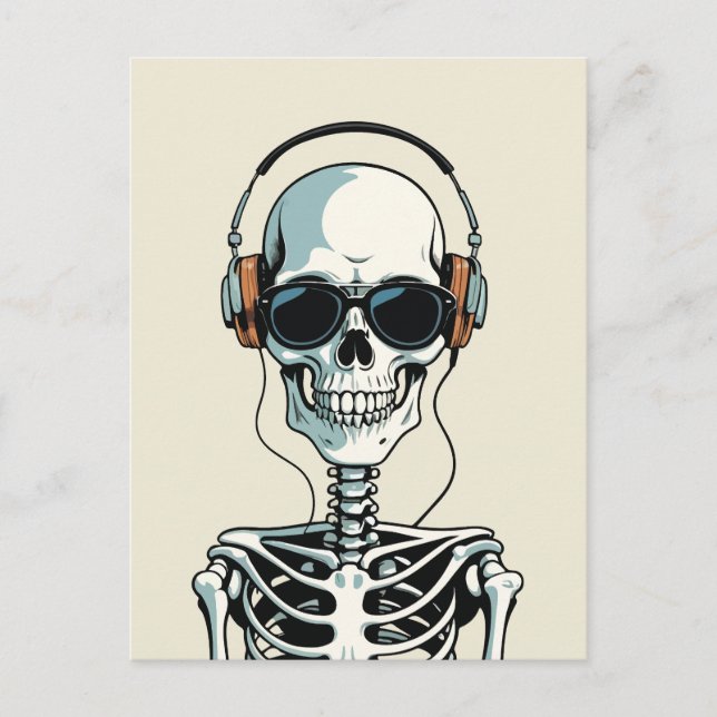 Skeleton with headphone postcard (Front)