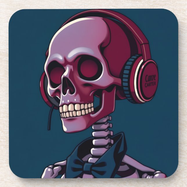 Skeleton with headphones coaster (Front)
