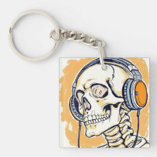 Skeleton with headphones keychain