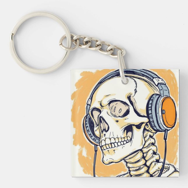 Skeleton with headphones keychain (Front)