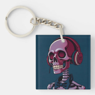 Skeleton with headphones keychain