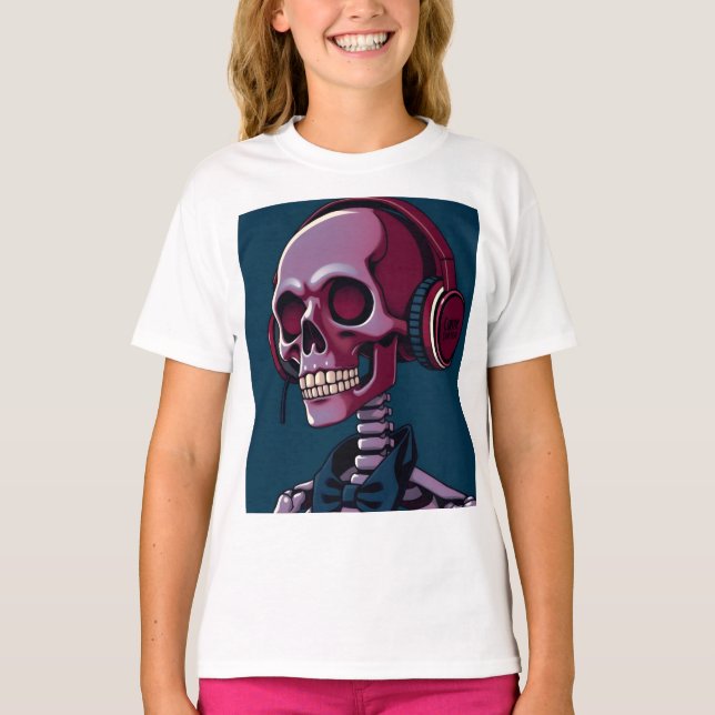 Skeleton with headphones T-Shirt (Front)